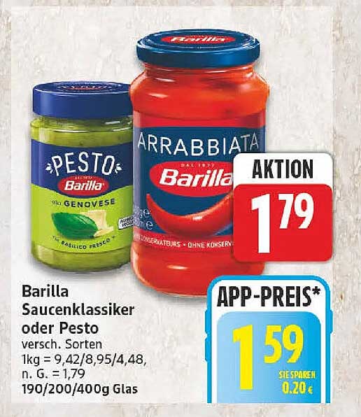 Barilla Saucenklassiker oder Pesto versch. Sorten 190/200/400g Glas