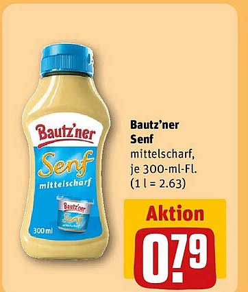 Bautz’ner Senf mittelscharf, die 300-ml-Fl.