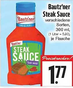 Bautz’ner Steak Sauce verschiedene Sorten, 300 ml, (1 Liter = 5,90), je Flasche