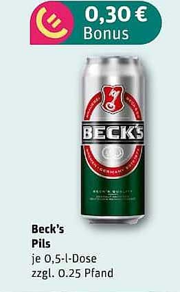 Beck’s Pils je 0,5 l-Dose zzgl. 0,25 Pfand