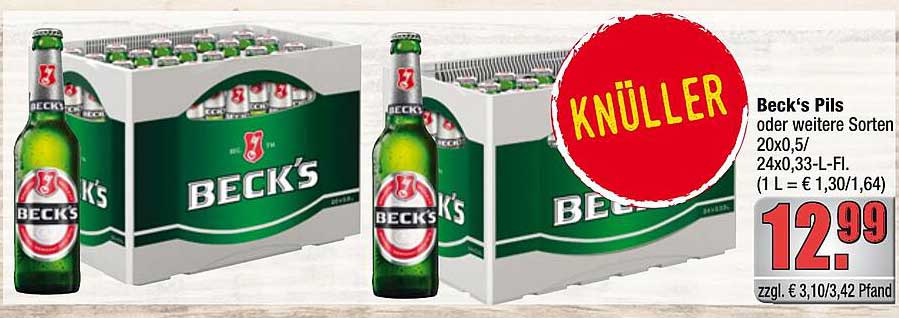 Beck's Pils oder weitere Sorten 20x0,5/24x0,33-L-Fl. (1 L = € 1,30/1,64)