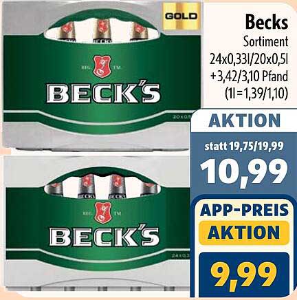 Becks Sortiment 24x0,33l/20x0,5l +3,42/3,10 Pfand (1l=1,39/1,10)