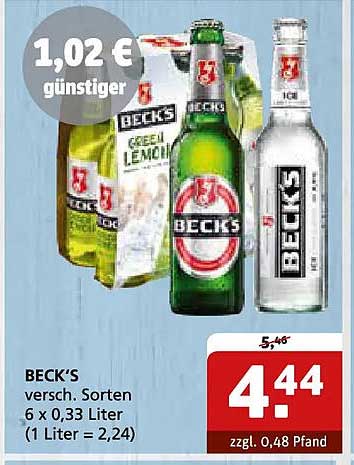 BECK'S versch. Sorten 6 x 0,33 Liter (1 Liter = 2,24)