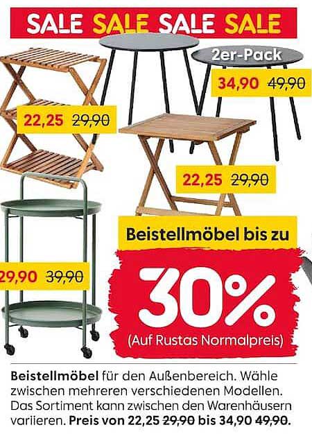 Beistellmöbel bis zu 30% (Auf Rustas Normalpreis)
