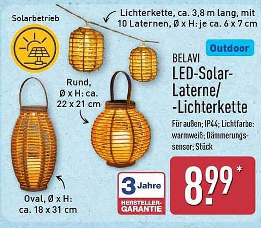 BELAVI LED-Solar-Laterne/-Lichterkette