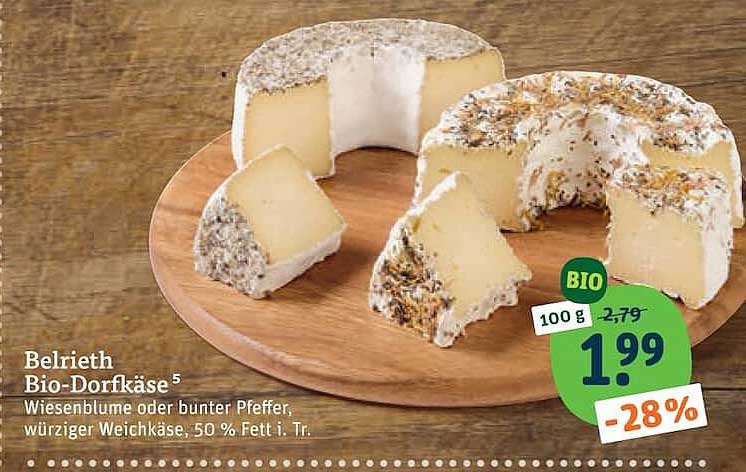 Belrieth Bio-Dorfkäse⁵ Wiesenblume oder bunter Pfeffer würziger Weichkäse, 50 % Fett i. Tr.