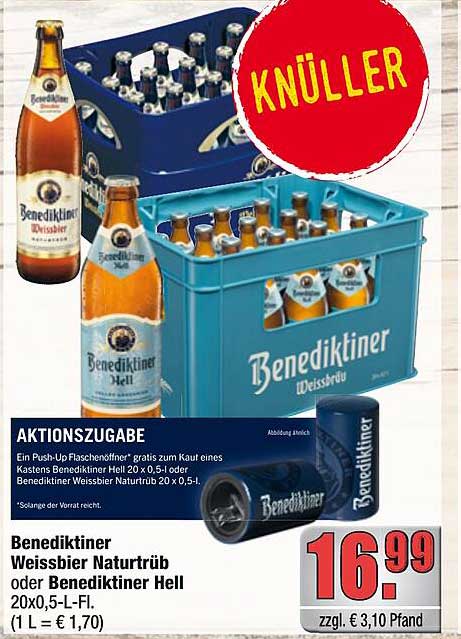 Benediktiner Weissbier Naturtrüb oder Benediktiner Hell 20x0,5-L-Fl.