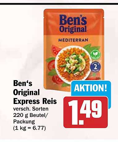 Ben’s Original Express Reis versch. Sorten 220 g Beutel/Packung (1 kg = 6.77)
