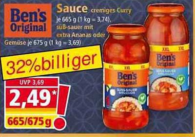 Ben's Original Sauce cremiges Curry je 665 g / sub-sauer mit extra Ananas oder Gemüse je 675 g