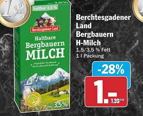 Berchtesgadener Land Bergbauern H-Milch 1,5/3,5 % Fett 1 l Packung