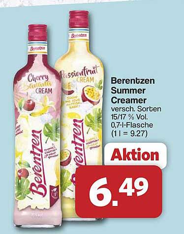 Berentzen Summer Creamer verschieden Sorten 15/17 % Vol. 0,7l-Flasche (1 l = 9.27)