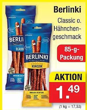 Berlinki Classic o. Hähnchen- geschmack 85-g-Packung AKTION