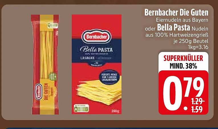 Bernbacher Die Guten Eiernudeln aus Bayern oder Bella Pasta Nudeln aus 100% Hartweizengrieß