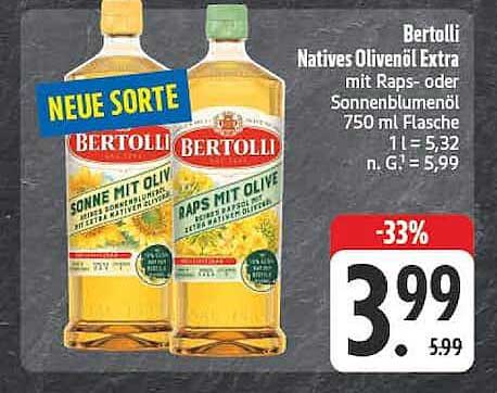 Bertolli Natives Olivenöl Extra mit Raps- oder Sonnenblumenöl 750 ml Flasche