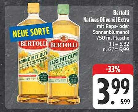 Bertolli Natives Olivenöl Extra mit Raps- oder Sonnenblumenöl 750 ml Flasche