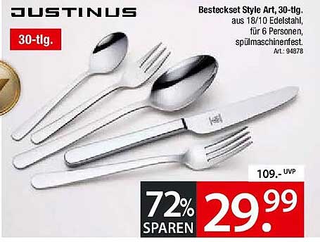Besteckset Style Art, 30-tlg. aus 18/10 Edelstahl für 6 Personen, spülmaschinenfest. Art.: 94878