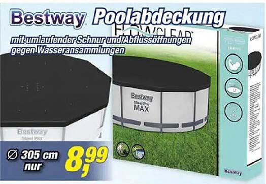 Bestway Poolabdeckung FINCOVER mit umlaufender Schnur und Abflussöffnungen gegen Wasseransammlungen Ø 305 cm