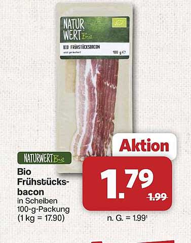 Bio Frühstücksbacon in Scheiben 100-g-Packung (1 kg = 17.90)