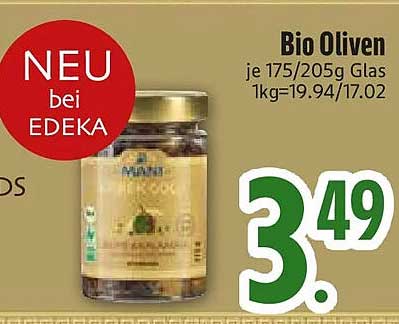 Bio Oliven je 175/205g Glas