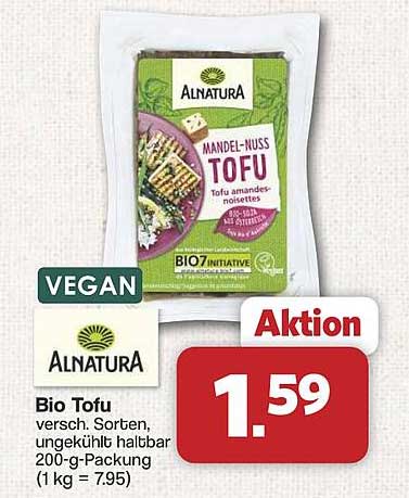 Bio Tofu versch. Sorten, ungekühlt haltbar 200-g-Packung (1 kg = 7,95)