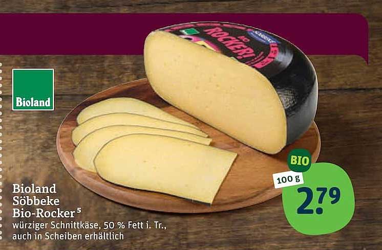 Bioland Söbbeke Bio-Rocker⁵ würziger Schnittkäse, 50 % Fett i. Tr., auch in Scheiben erhältlich