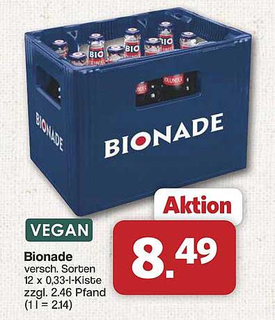 Bionade versch. Sorten 12 x 0,33-l-Kiste zzgl. 2.46 Pfand (1 l = 2.14)