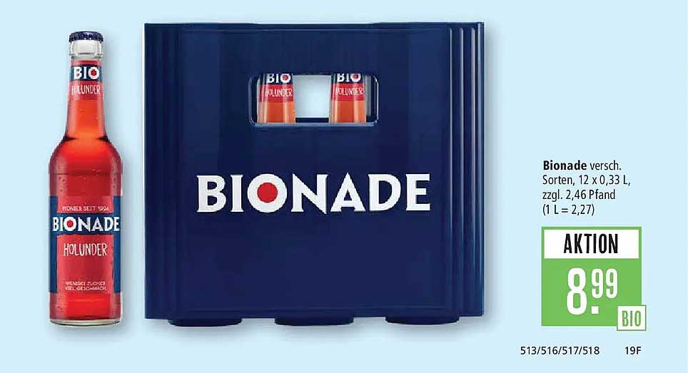 Bionade versch. Sorten, 12 x 0,33 l, zzgl. 2,46 Pfand (1 l = 2,27)