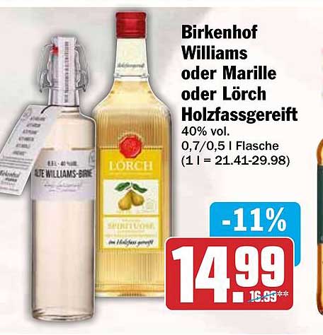 Birkenhof Williams oder Marille oder Lörch Holzfassgereift