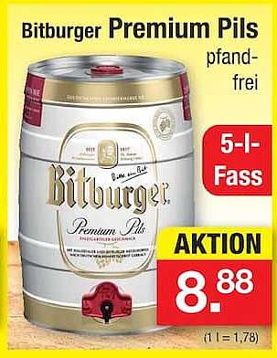 Bitburger Premium Pils pfand-frei 5-l-Fass AKTION