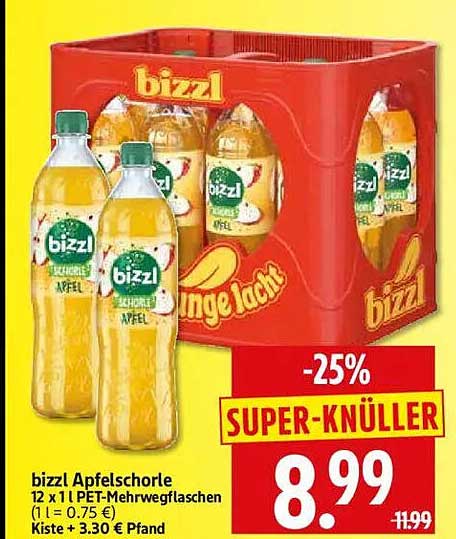 bizzl Apfelschorle 12 x 1 l PET-Mehrwegflaschen