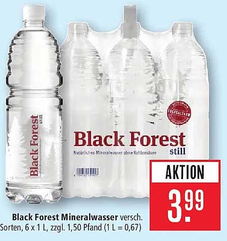 Black Forest Mineralwasser versch. Sorten, 6 x 1 L, zzgl. 1,50 Pfand (1 L = 0,67)