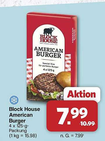 Block House American Burger 4 x 125-g-Packung (1 kg = 15.98)