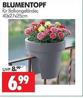 BLUMENTOPF für Balkongeländer, 40x27x25cm