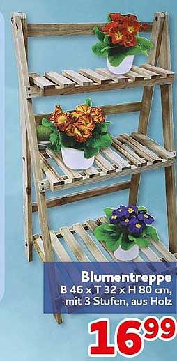 Blumentreppe B 46 x T 32 x H 80 cm, mit 3 Stufen, aus Holz