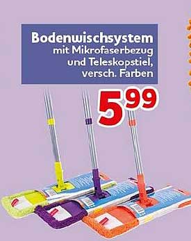 Bodenwischsystem mit Mikrofasbezug und Teleskopstiel, versch. Farben