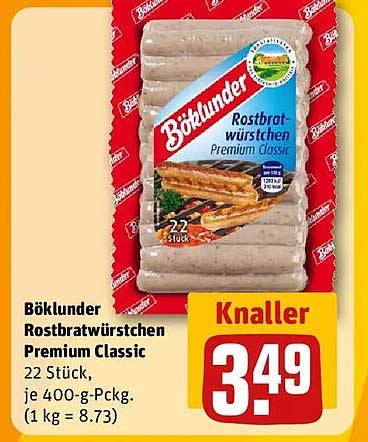 Böklunder Rostbratwürstchen Premium Classic 22 Stück, je 400-g-Pckg. (1 kg = 8.73)