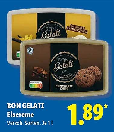 BON GELATI Eiscreme Versch. Sorten. Je 1 l