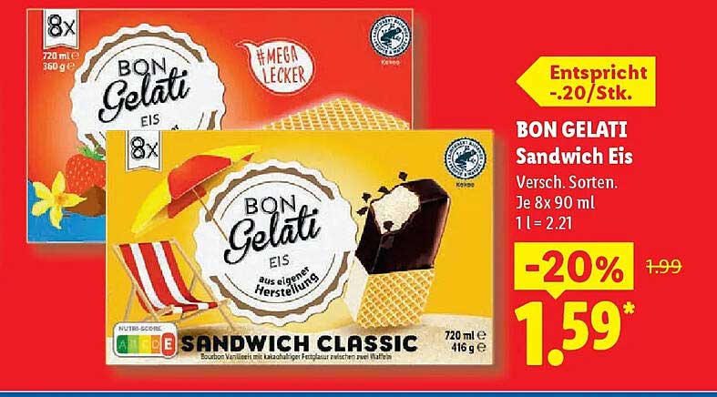BON GELATI Sandwich Eis