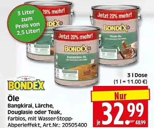 BONDEX Öle Bangkirai, Lärche, Douglasie oder Teak, farblos, mit Wasser-Stopp-Abperleffekt, Art.Nr.: 20505400