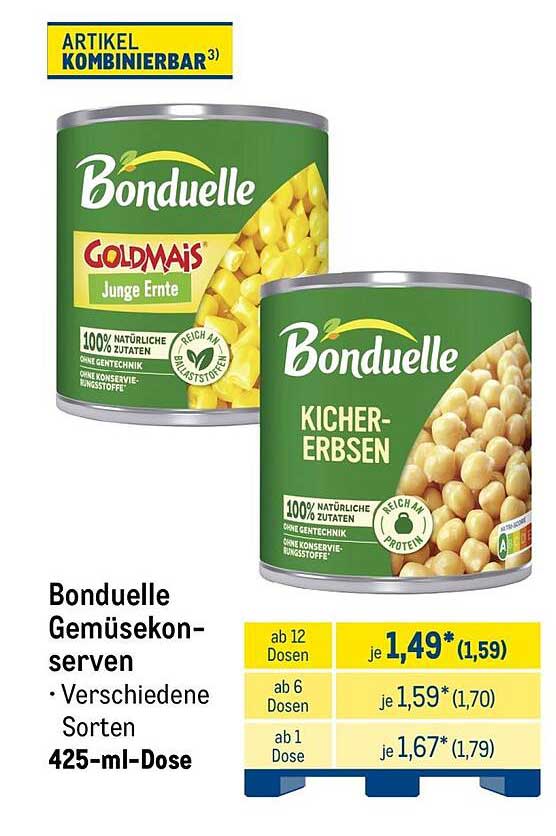 Bonduelle Gemüsekonserven · Verschiedene Sorten · 425-ml-Dose