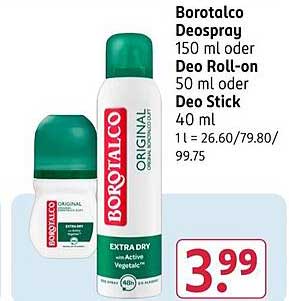 Borotalco Deospray 150 ml oder Deo Roll-on 50 ml oder Deo Stick 40 ml