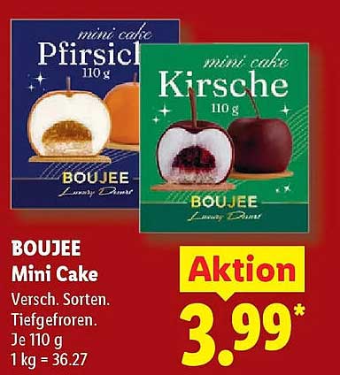 BOUJEE Mini Cake Versch. Sorten. Tiefgefroren. Je 110 g 1 kg = 36.27