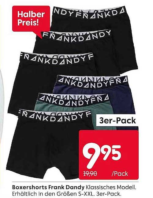Boxershorts Frank Dandy Klassisches Modell. Erhältlich in den Größen S-XXL. 3er-Pack.