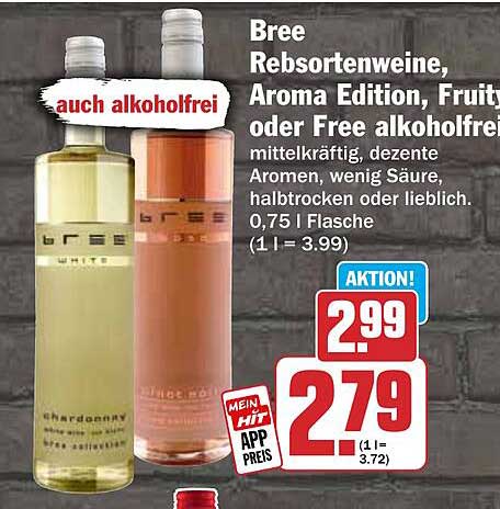 Bree Rebsortenweine, Aroma Edition, Fruit oder Free alkoholfrei