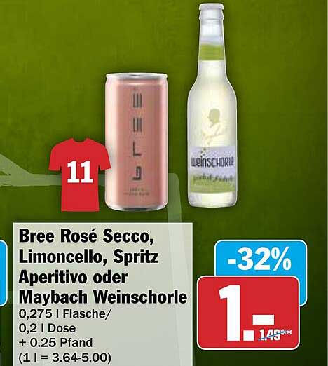 Bree Rosé Secco, Limoncello, Spritz Aperitivo oder Maybach Weinschorle