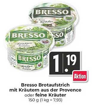 Bresso Brotaufstrich mit Kräutern aus der Provence oder feine Kräuter 150 g (1 kg = 7,93)