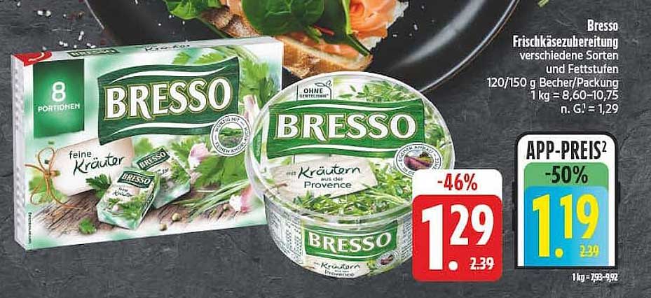 Bresso Frischkäsezubereitung verschiedene Sorten und Fettstufen 120/150 g Becher/Packung