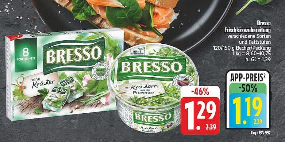 Bresso Frischkäsezubereitung verschiedene Sorten und Fettstufen 120/150 g Becher/Packung