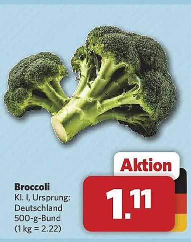 Broccoli Kl. I, Ursprung: Deutschland 500-g-Bund (1 kg = 2.22)