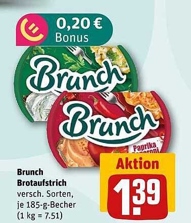 Brunch Brotaufstrich versch. Sorten, je 185-g-Becher (1 kg = 7.51)